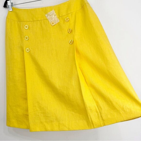J.G. Hook Sunny Yellow 100% Linen Sailor Button Lined A Line Skirt - Picture 8 of 16